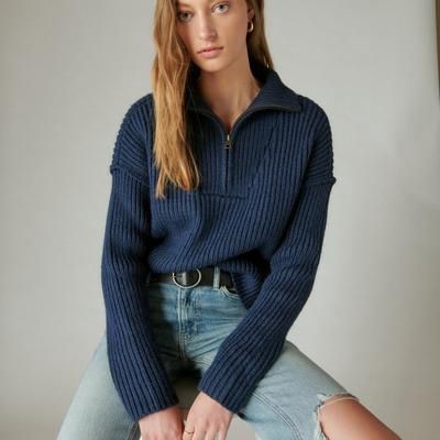 Lucky Brand 1/2 Zip Pullover Sweater (Cadet Navy) Women&#39;s Sweater