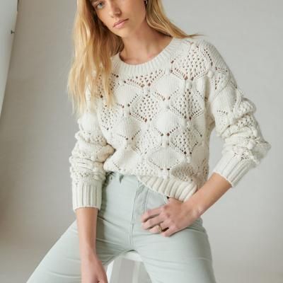 Lucky Brand Women&#39;s Open-Stitch Pullover Sweater - Whisper White