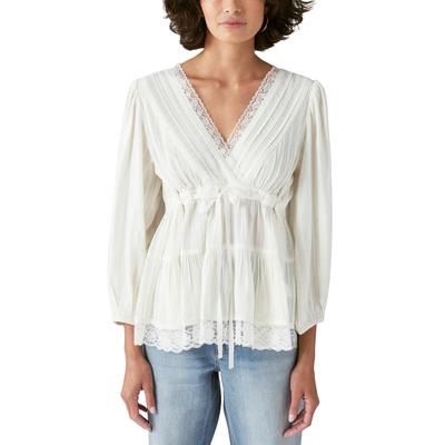 Lucky Brand Women&#39;s Lace-Trim 3/4-Sleeve Babydoll Top - Egret