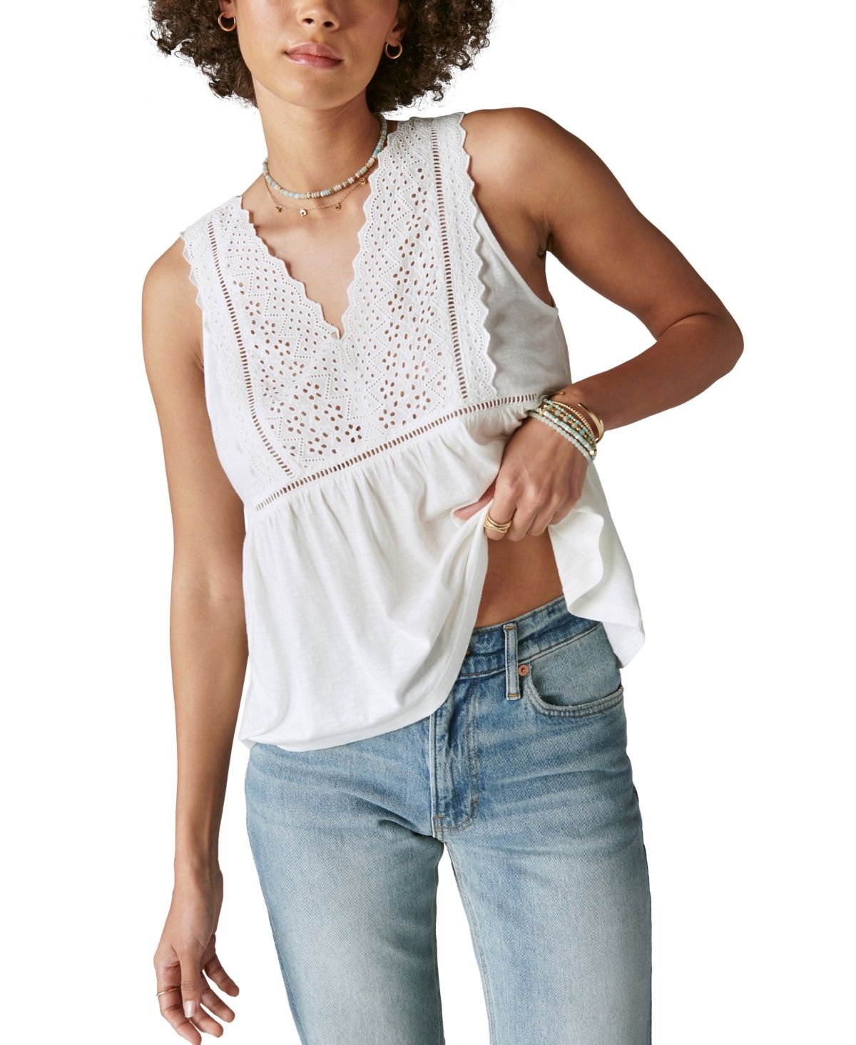 Lucky Brand Women&#39;s Lace-Front Sleeveless Tank Top - Whisper White