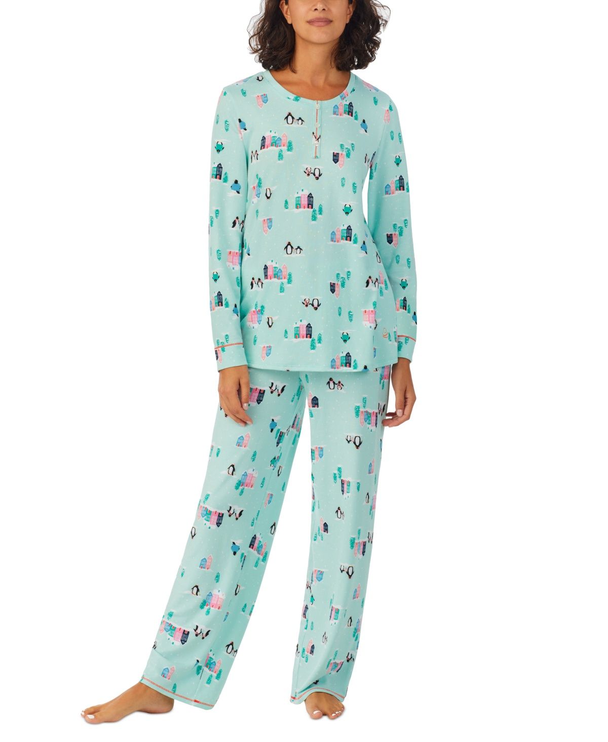 Cuddl Duds Women&#39;s 2-Pc. Brushed Sweater Knit Printed Long-Sleeve Pajamas Set - Multi