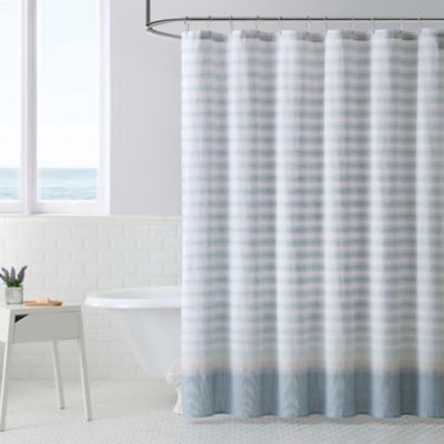Tide Stripe 1-Piece Beige Cotton Blend Shower Curtain