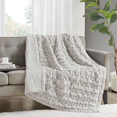 50&quot;x60&quot; Ruched Faux Fur Throw Blanket Silver Gray - Madison Park