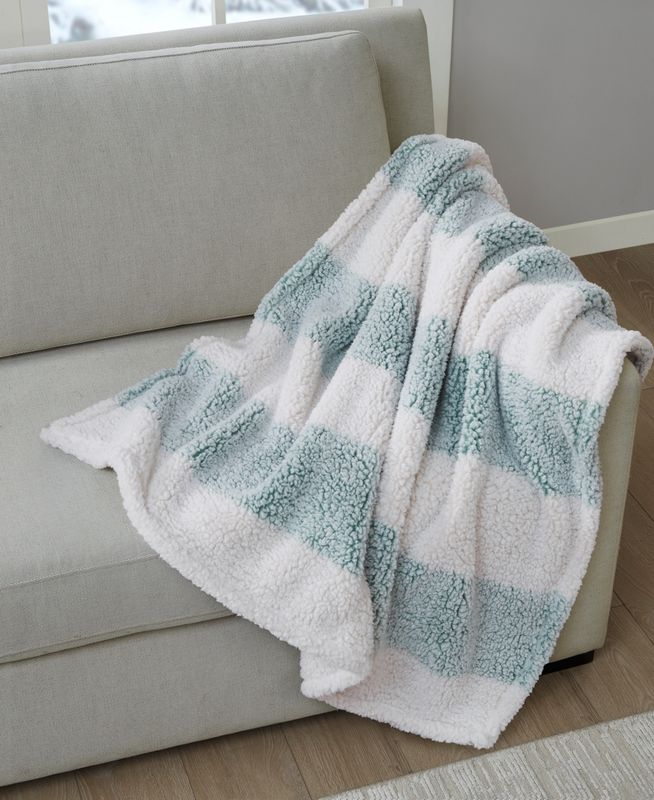 Alpine Valley Cozy Sherpa Throw, 50&quot; X 60&quot; - Mint Stripe