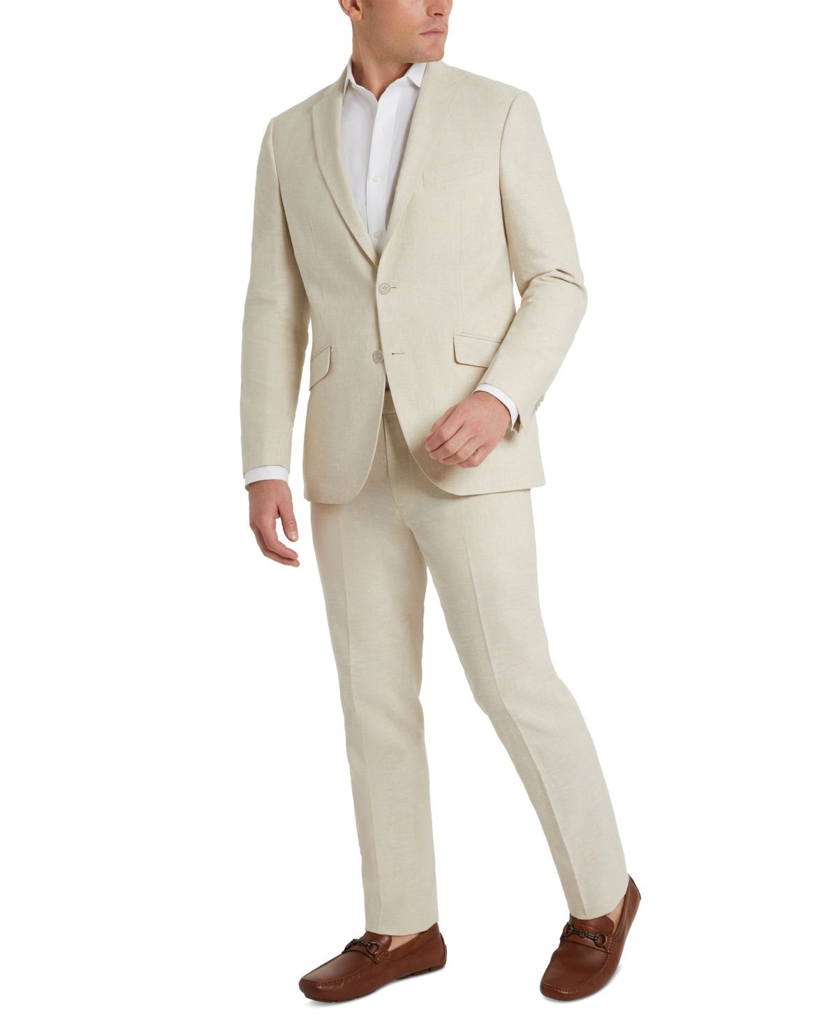 Kenneth Cole Reaction Men&#39;s Slim-Fit Stretch Linen Solid Suit - Tan