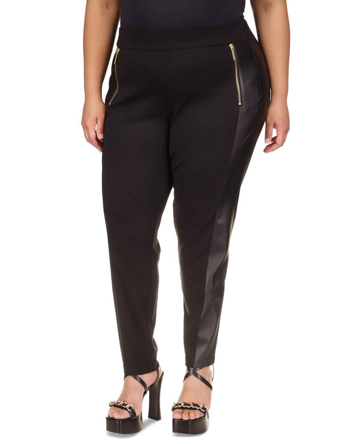 Michael Michael Kors Plus Size Zipper-Pocket Leggings - Black