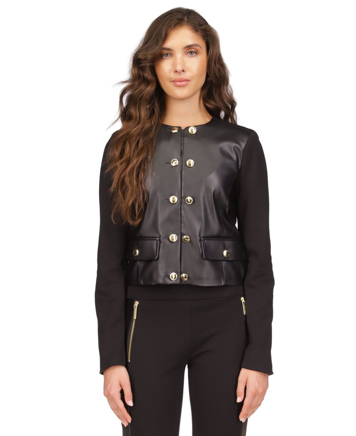 MICHAEL Michael Kors Petite Button Ponte Jacket (Black) Women&#39;s Clothing
