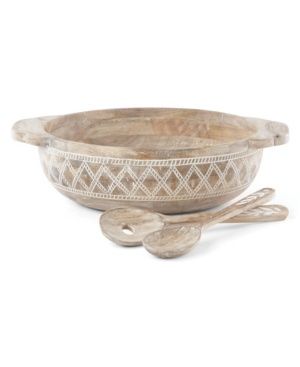 Lenox Textured Neutrals Wood Salad Bowl/2 Servers