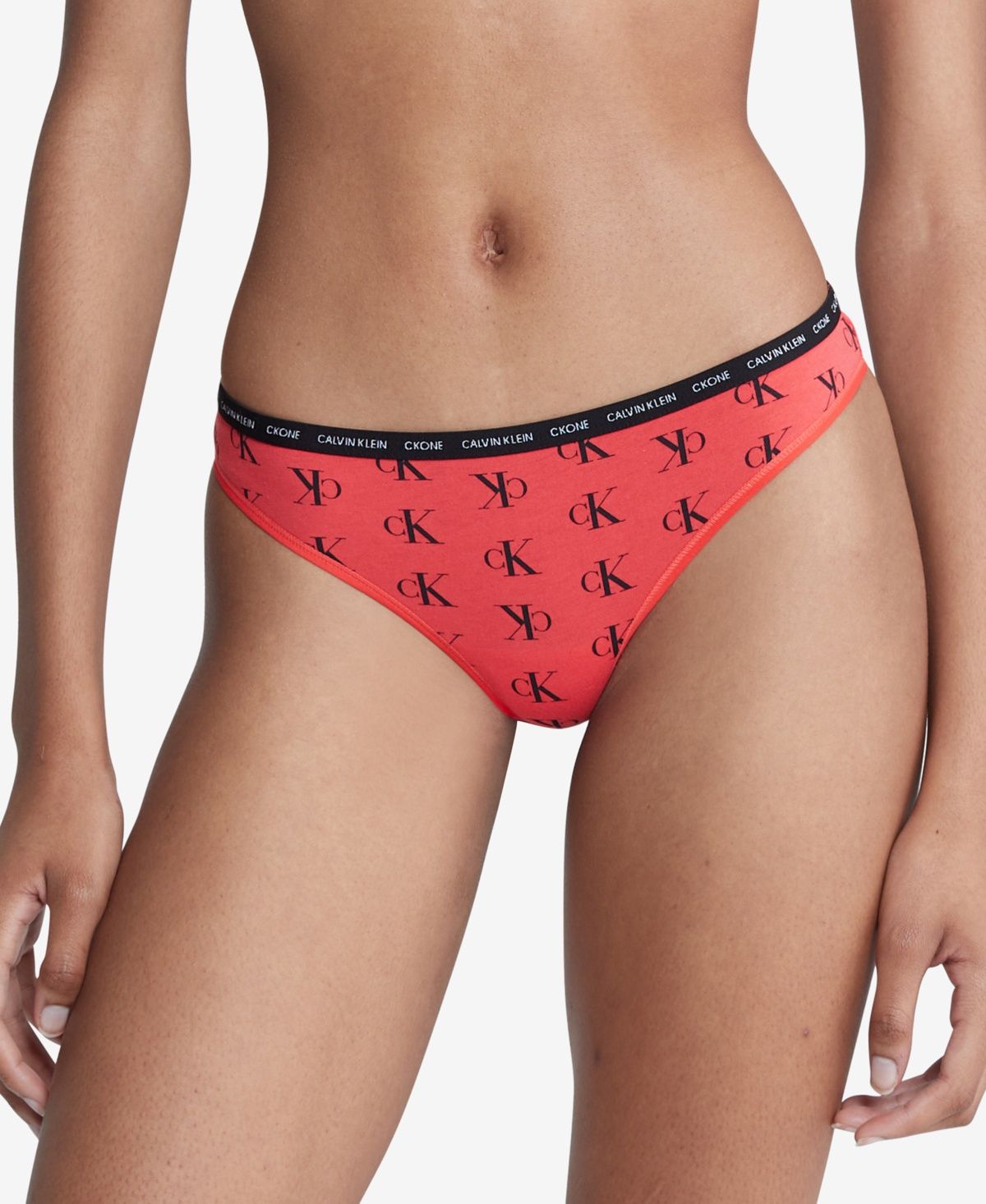 Calvin Klein Ck One Cotton Singles Thong Underwear QD3783 - Ck Standard Logohibiscus