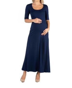 24seven Comfort Apparel Casual Maternity Maxi Dress with Sleeves - Navy