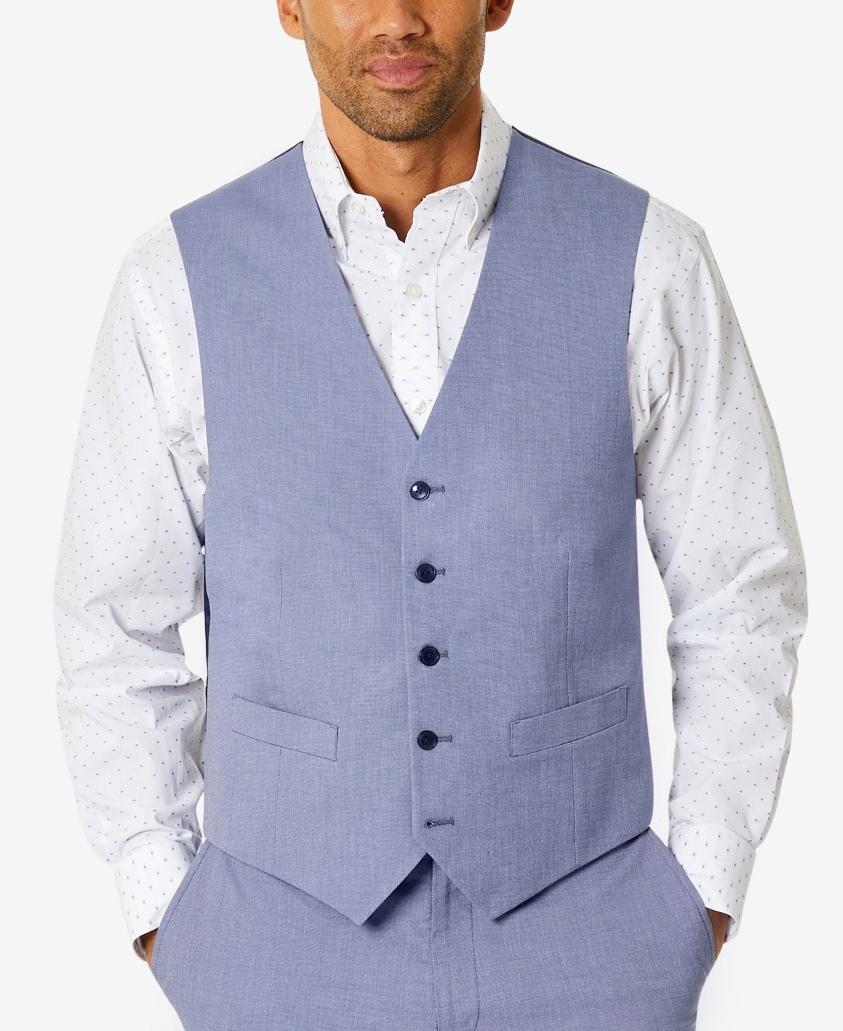 Tommy Hilfiger Men&#39;s Modern-Fit Th Flex Stretch Chambray Suit Separate Vest - Blue