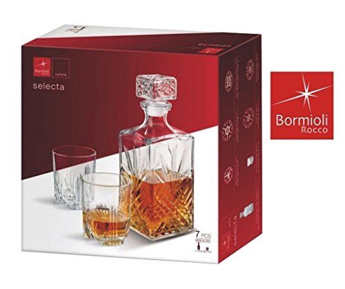 7 Glass Wine Whisky Bormioli Rocco Tumblers Whiskey Decanter Gift Box