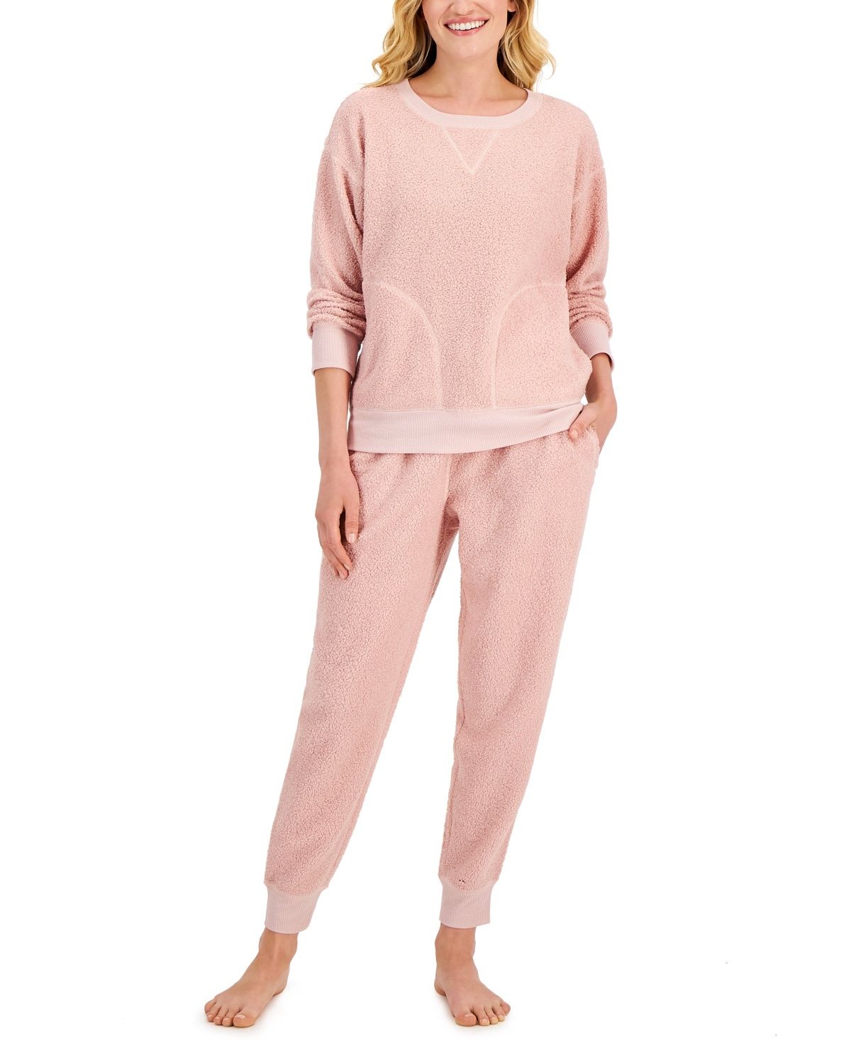Jenni Women&#39;s Solid Sherpa Pajama Set, - Deep Black