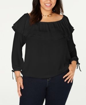 Michael Michael Kors Plus Size Ruffled Off-the-Shoulder Top - Black