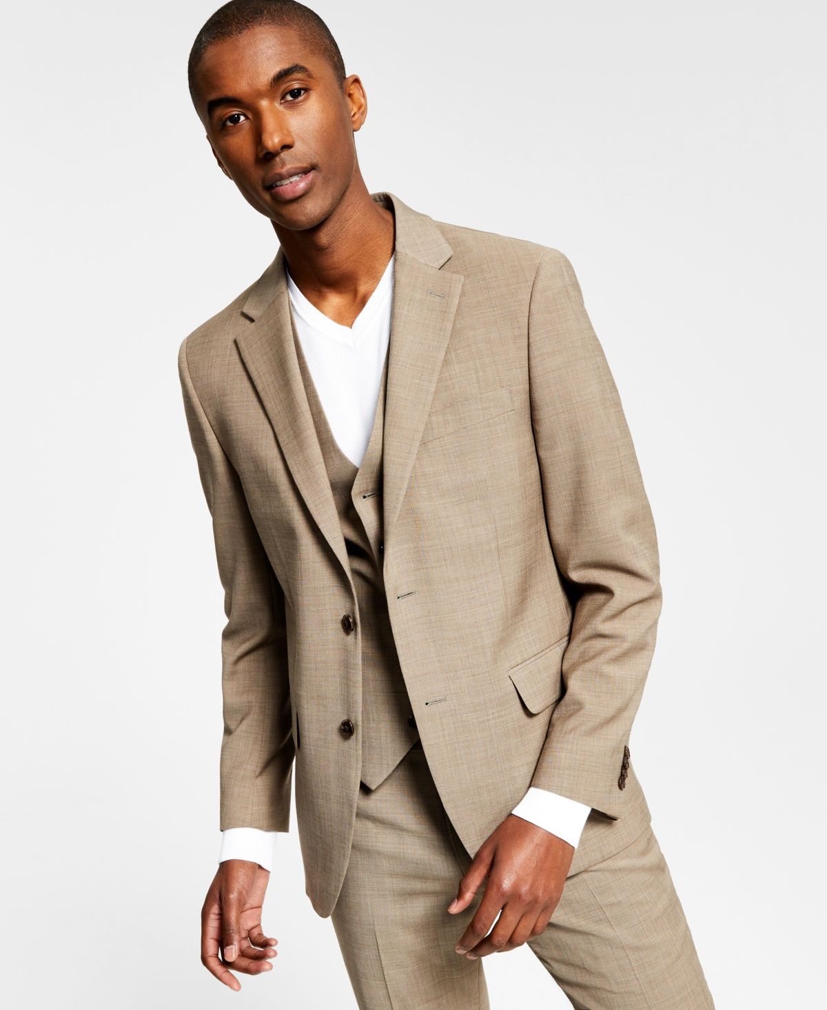 Tommy Hilfiger Modern Fit Men&#39;s Suit Separates Jacket Tan Sharkskin - Size: 40 Short