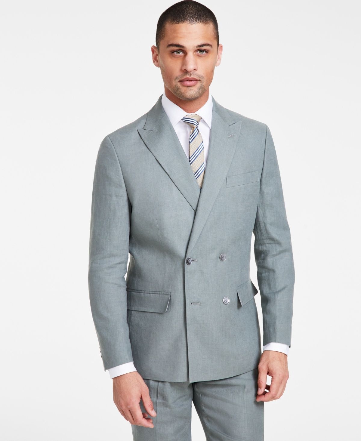 Tommy Hilfiger Men&#39;s Modern-Fit Double-Breasted Linen Suit Jacket - Sage