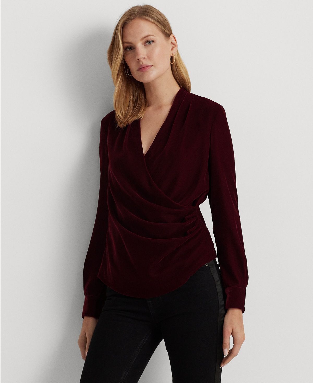 Lauren Ralph Lauren Women&#39;s Pleated Velvet Surplice Blouse - Deep Rhodonite Velvet