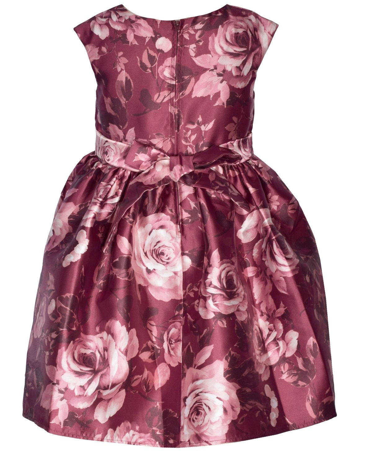 Bonnie Jean Toddler Girls Short Sleeved Floral Mikado Bow Front Dress with Cascade Skirt - Burgundy