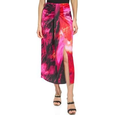 Dkny Women&#39;s Printed Satin Sarong MIDI Skirt - Shocking Pink Multi