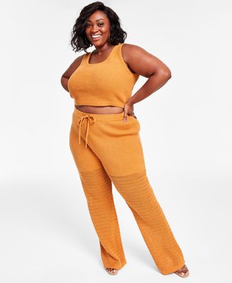 Nina Parker Trendy Plus Size Sleeveless Crochet Tank Top - Brown Sugar