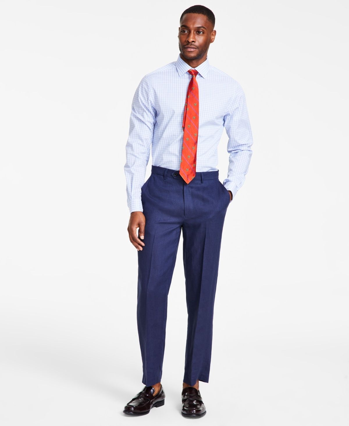 Nautica Men&#39;s Modern-Fit Linen Dress Pants - Navy
