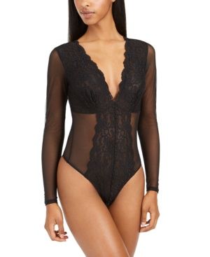 Inc International Concepts Not So Basic Long-Sleeve Lace Mesh Bodysuit, Created for Macy&#39;s