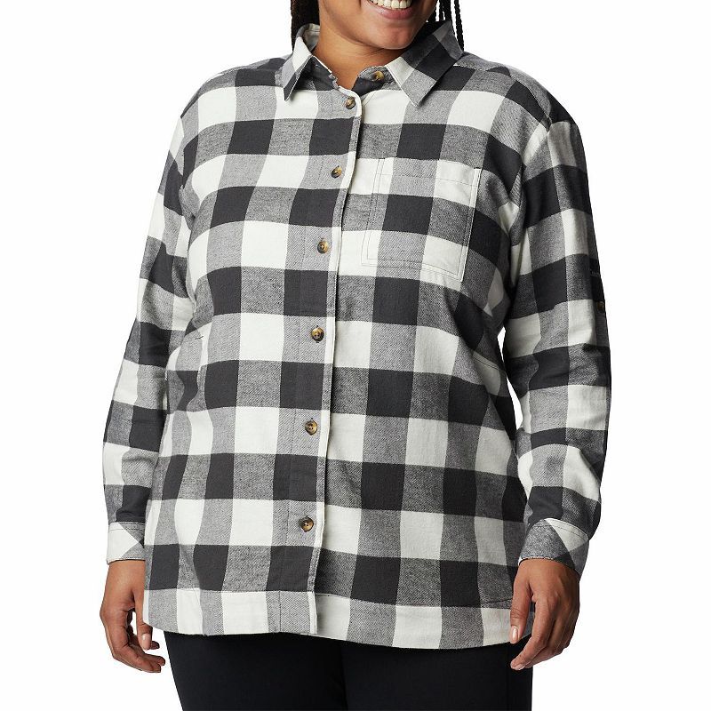 Columbia Plus Size Holly Hideaway Cotton Checked Flannel Tunic Shirt - Shark Buffalo Check