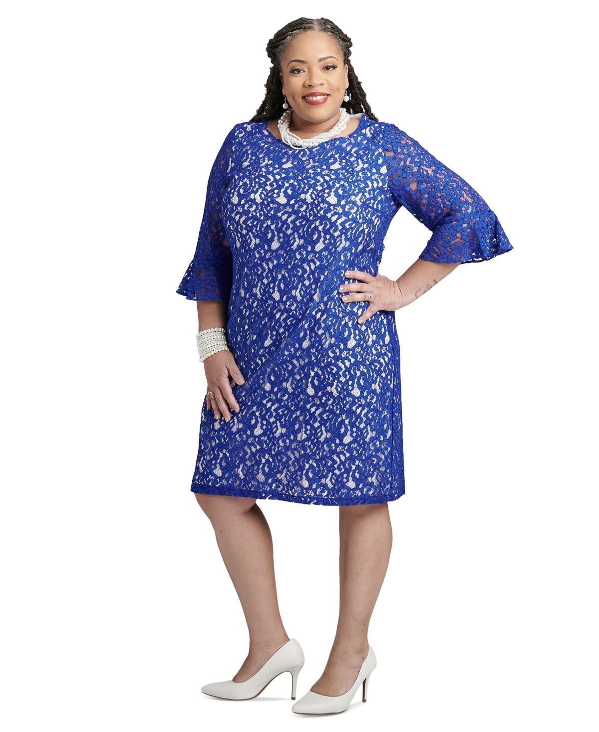 Kasper Women&#39;s Lace 3/4-Sleeve Sheath Dress - Royal/whit