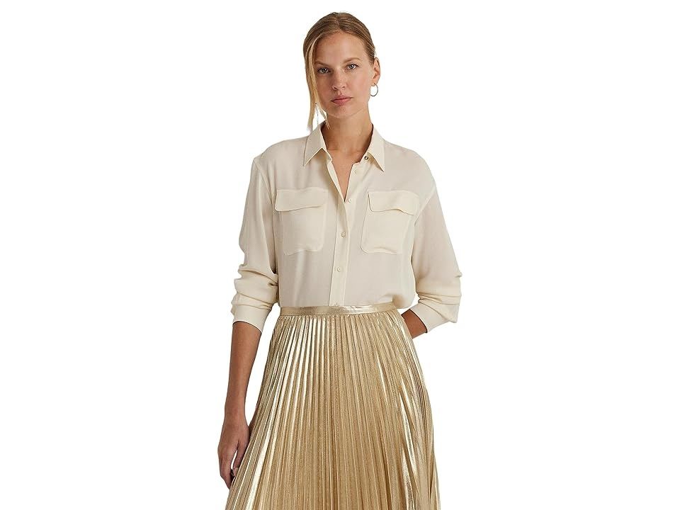 LAUREN Ralph Lauren Crepe De Chine Shirt (Mascarpone Cream) Women&#39;s Clothing
