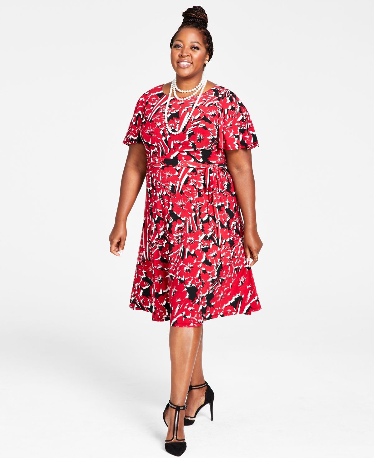 Kasper Plus Size Florinda Flutter-Sle Crimson Cream Combo 1X