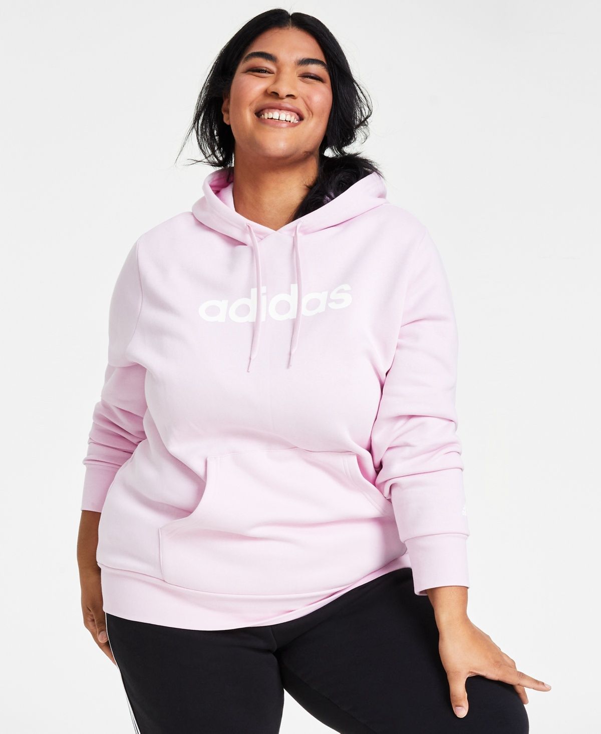 Adidas Trendy Plus Size Pullover Logo-Print Fleece Hoodie - Medium Grey Heather