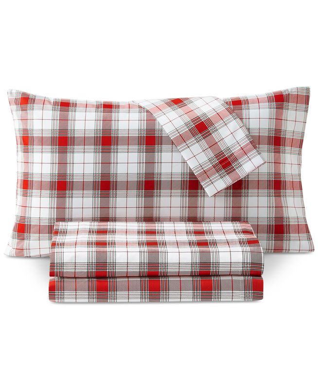 Sanders Holiday Printed 4-Pc. Sheet Set, Queen - Red Plaid