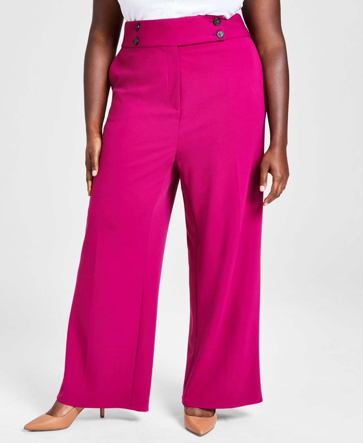 Plus Womens High Rise Business Wide Leg Pants