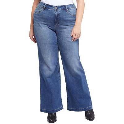 Plus Bella Womens High Rise Whisker Wash Wide Leg Jeans