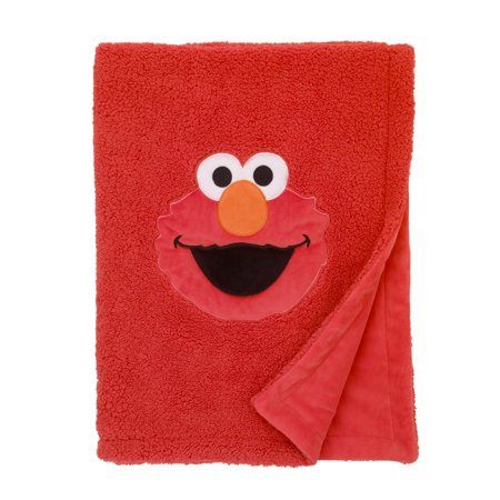 Sesame Street Elmo  Soft Plush Sherpa Toddler Blanket with Applique  Red  30x40