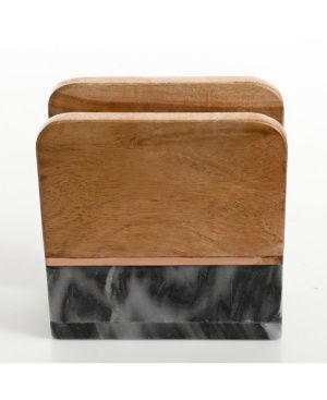 Laurie Gates California Designs 6.25 in. Acacia Wood and Grey Marble Napkin Holder with Bronze Accent