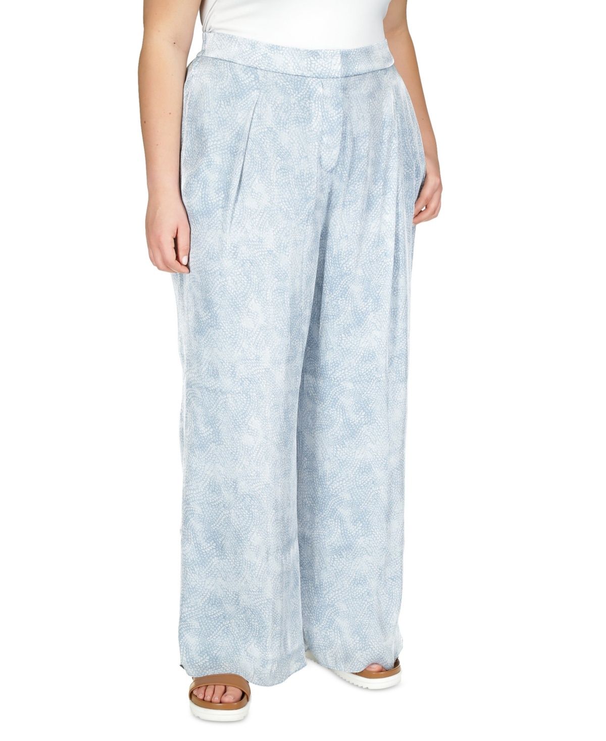 Michael Michael Kors Plus Size Wide-Leg Printed Pants - Chambray