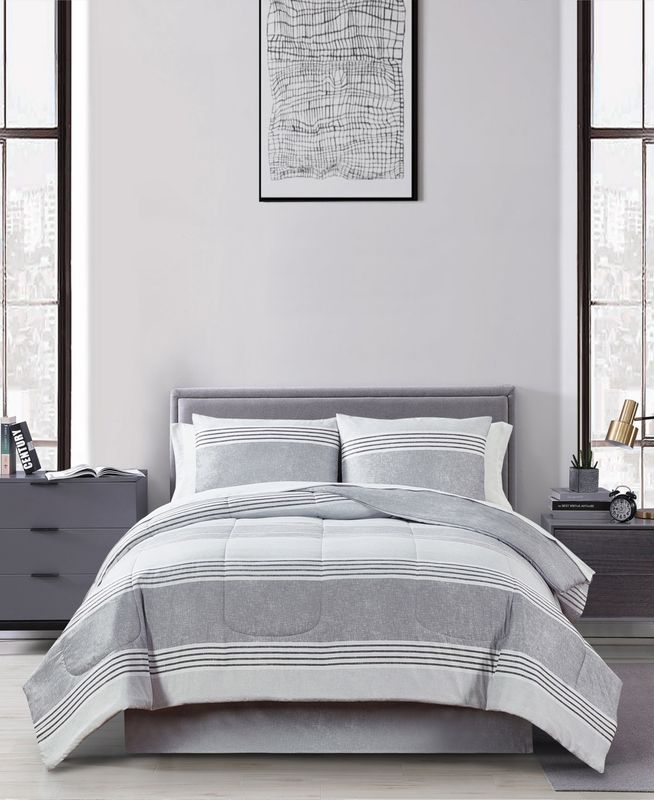 Keeco Douglas Stripe 8-Piece Reversible Comforter Sets, - Grey