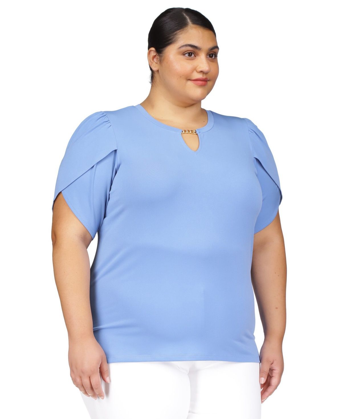 Michael Michael Kors Plus Size Petal-Sleeve Keyhole Top - Blueberry