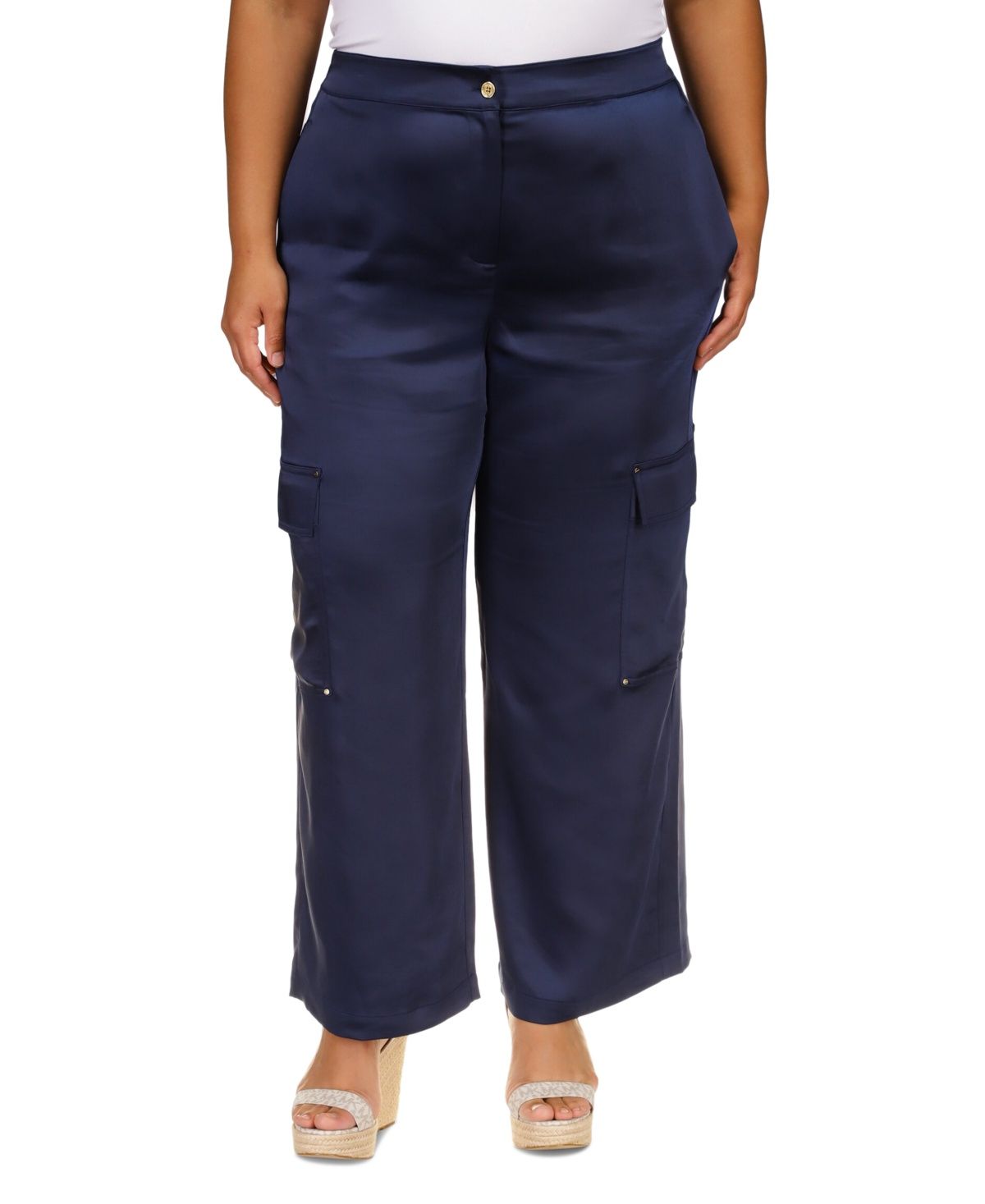 Michael Michael Kors Plus Size Satin Cargo Pants - Midnight Blue