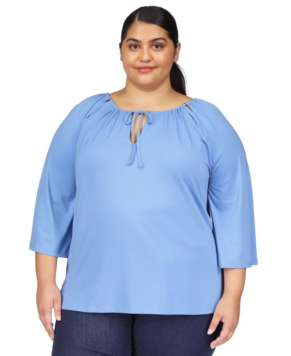 Michael Kors Plus Size Keyhole Peasant Top Blueberry 0X