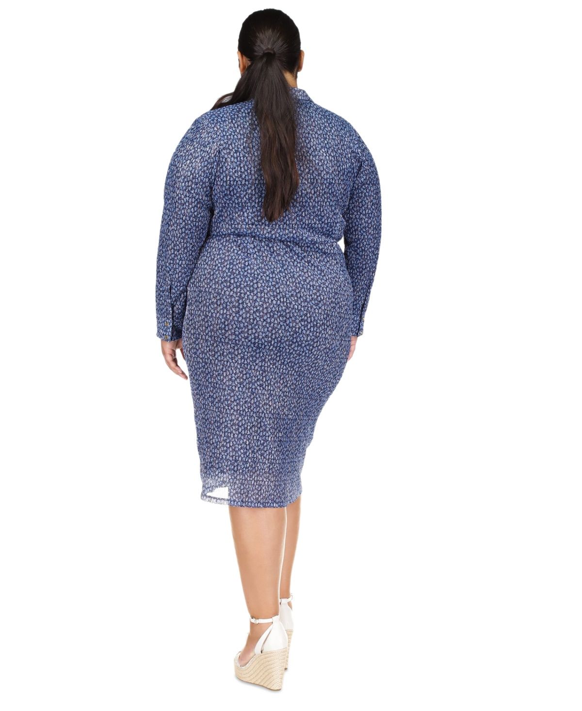 Michael Michael Kors Plus Size Collared Twist-Front Long-Sleeve Dress - Blueberry