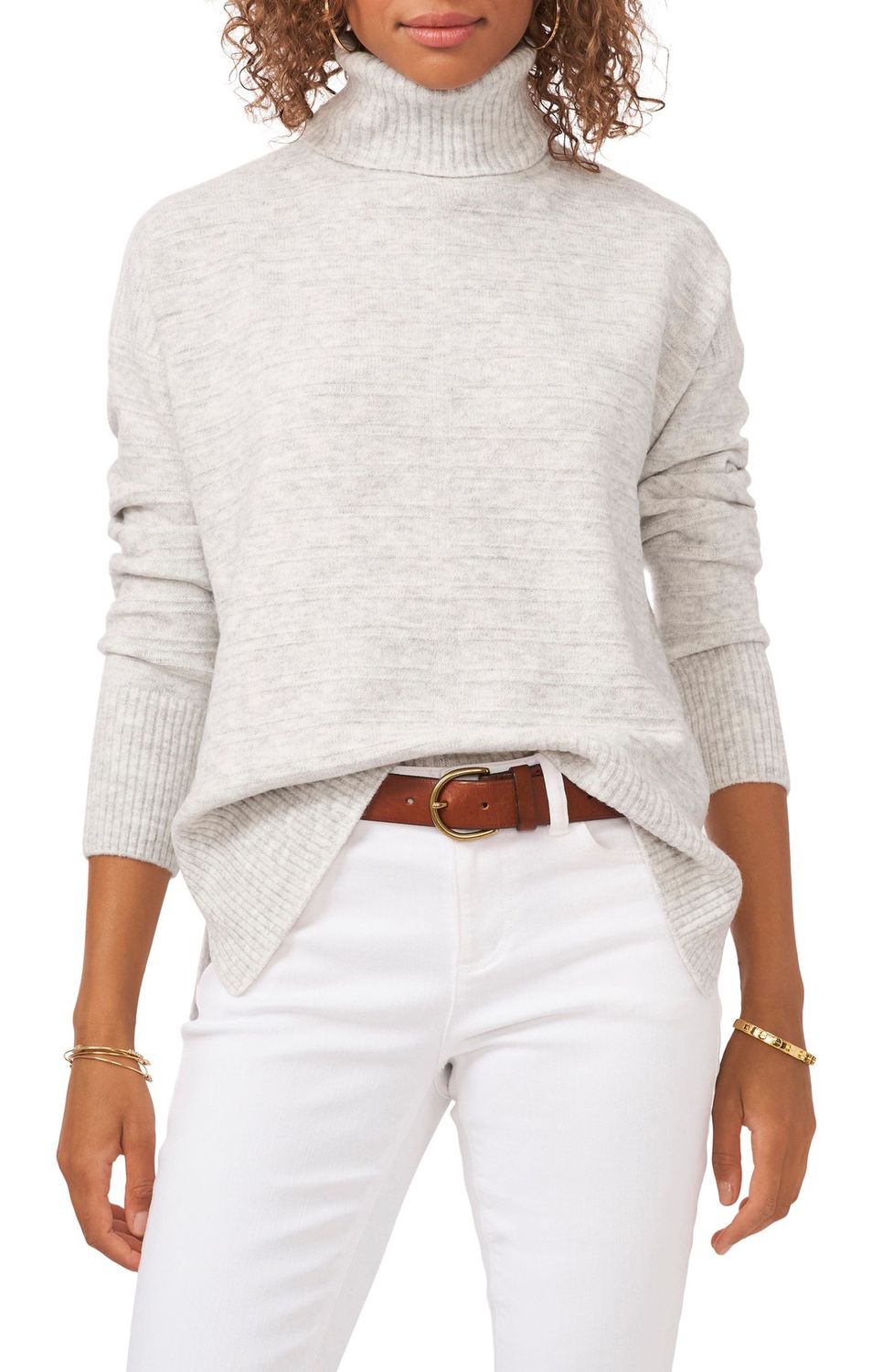 Vince Camuto Women&#39;s Textured Turtleneck Drop-Shoulder Sweater - Silver Hthr