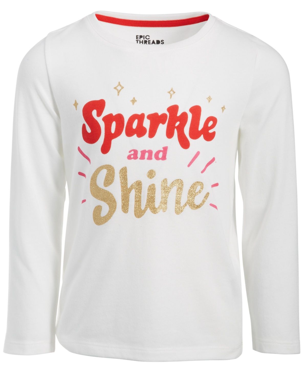 Epic Threads Toddler &amp; Little Girls Sparkle and Shine Glitter Long-Sleeve T-Shirt,  - Angel White