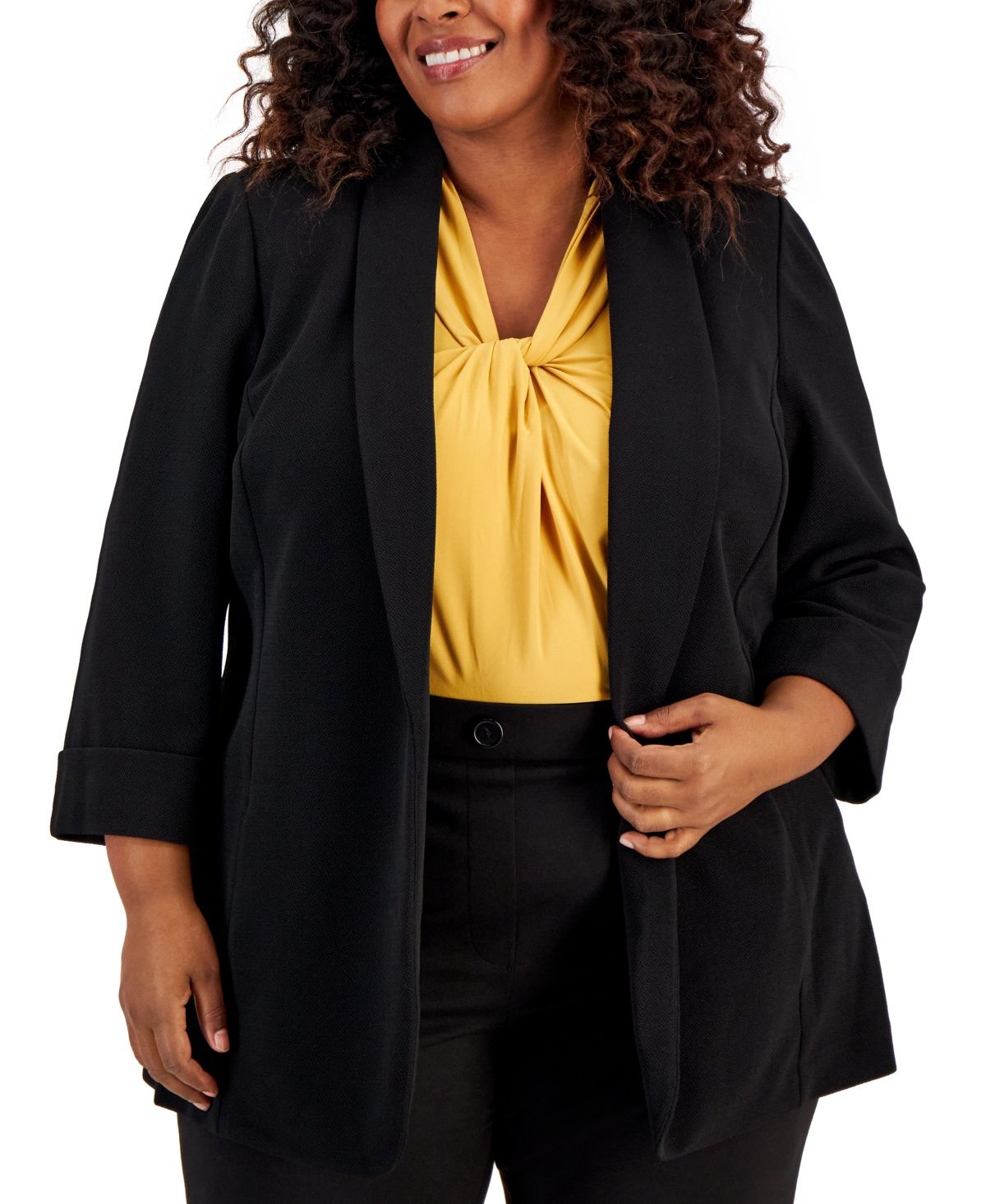 Kasper Plus Size Shawl-Collar Open-Front Jacket - Black