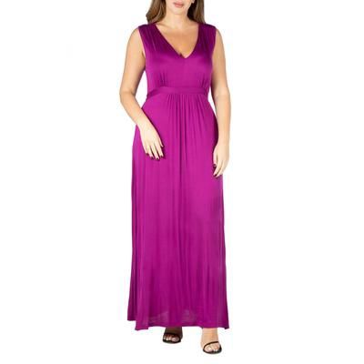 24seven Comfort Apparel Plus Size Sleeveless Empire Waist Maxi Dress - Magenta