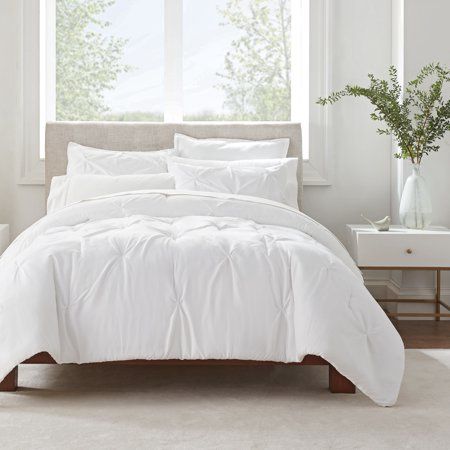 Serta Simply Clean Antimicrobial 2-Piece White Solid Pleated Comforter Set, Twin XL