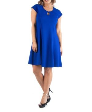 24seven Comfort Apparel Plus Size Keyhole Neck Dress - Blue