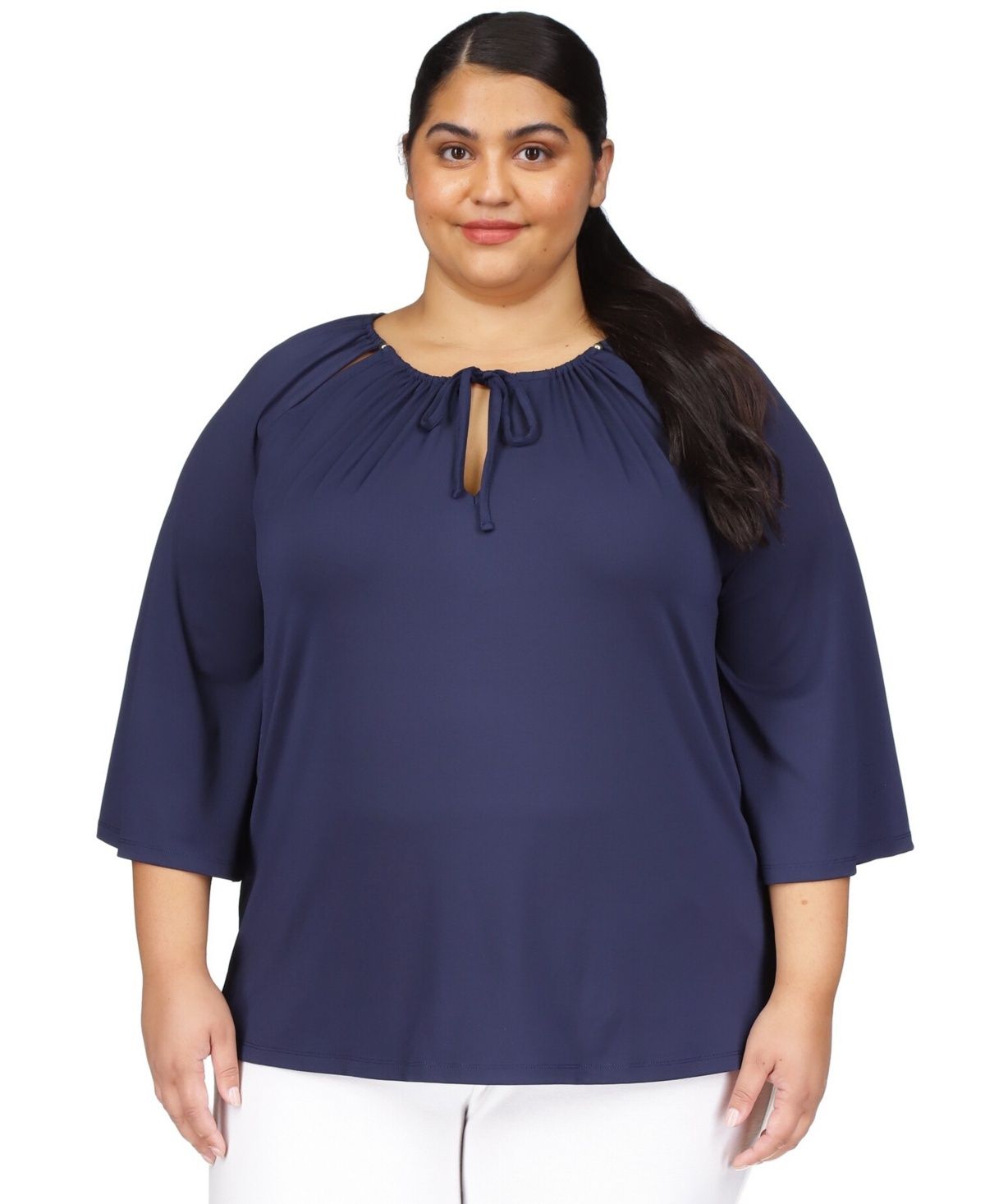 Michael Michael Kors Plus Size Keyhole Peasant Top - Midnight Blue