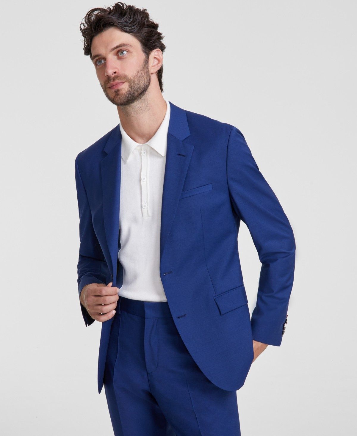 Hugo by Hugo Boss Men&#39;s Modern-Fit Solid Wool-Blend Suit Jacket - Blue